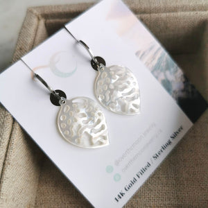 Mother Of Pearl Leaf Earrings - Silver