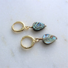 Load image into Gallery viewer, Abalone leaf earrings with 14K gold filled settings.