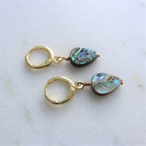 Abalone leaf earrings with 14K gold filled settings.