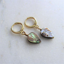 Load image into Gallery viewer, Abalone leaf earrings with 14K gold filled settings.